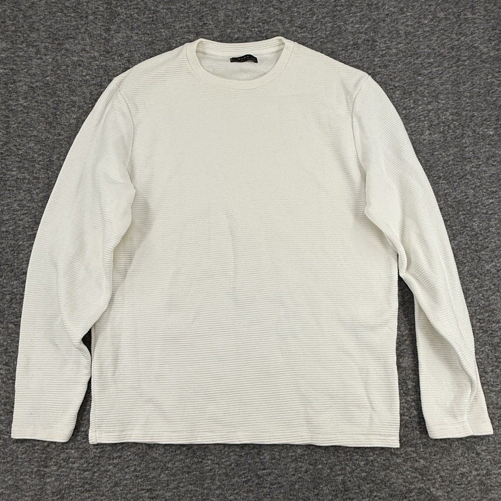 Zara Men's T-Shirt M Gray Waffle Knit Long Sleeve Cotton Crewneck Ribbed Norm